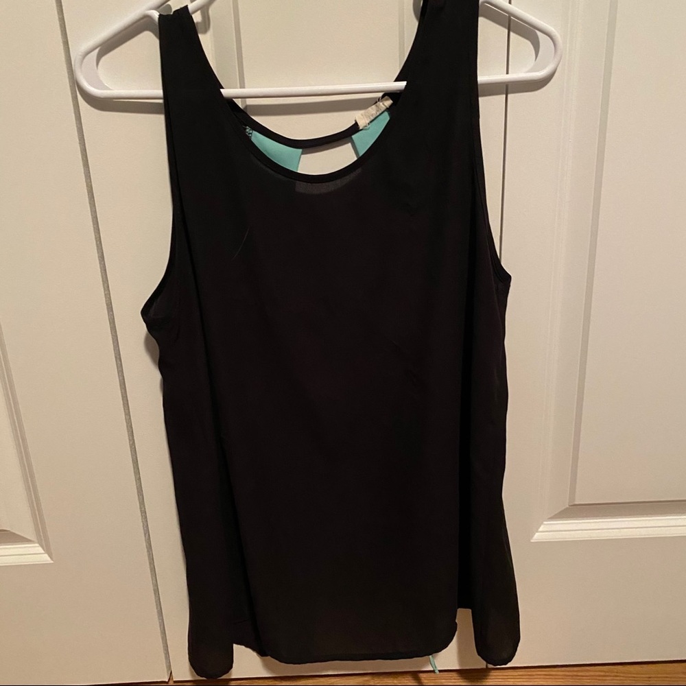 TOBI Black and Mint Sheer Top with Open Back